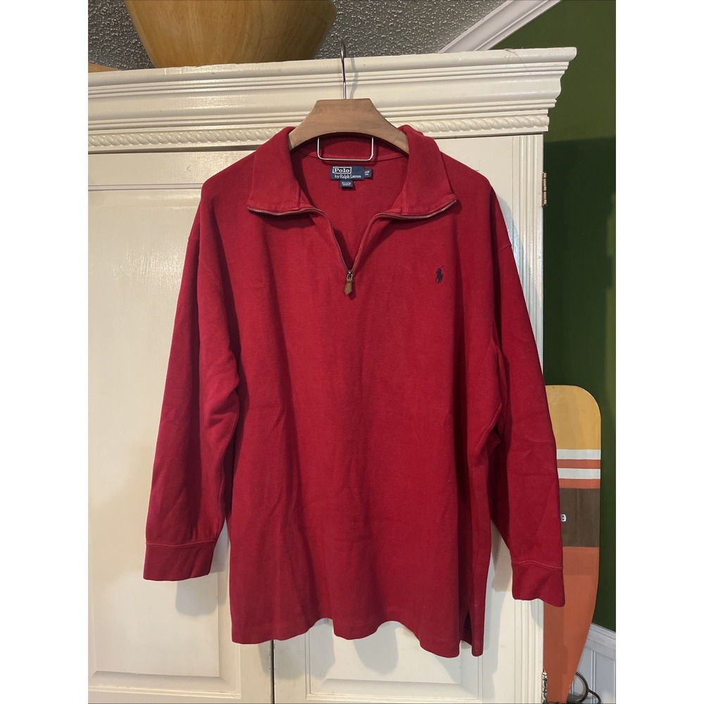 Polo Ralph Lauren Quarter Zip Pullover Sweater Men 3XB Red Long Sleeve